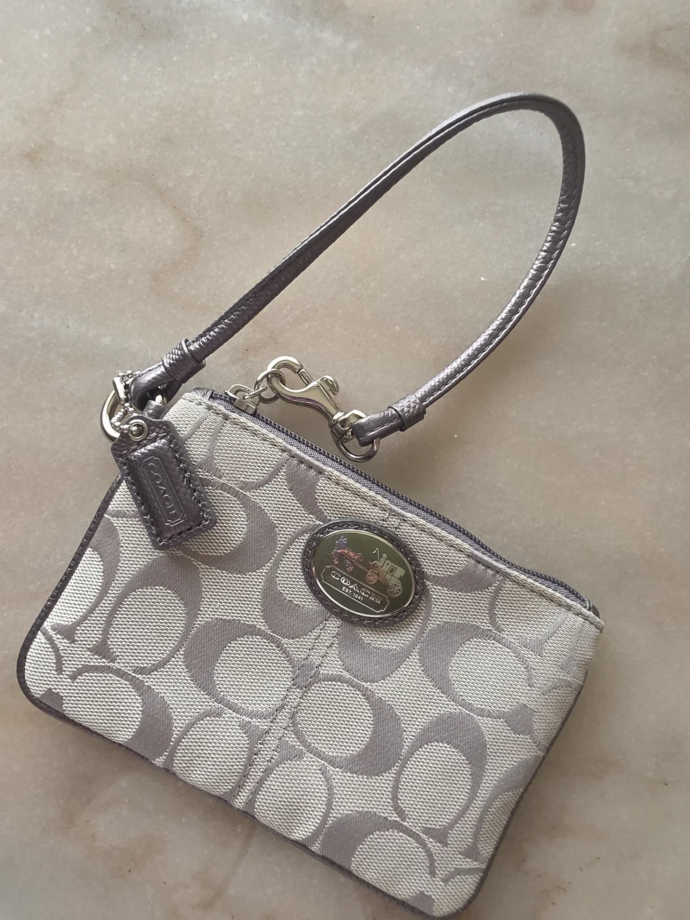 Coach Small Signature Wristlet in Beige/Taupe